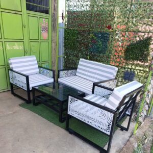 Lantana Powder Coated Metallic 4 Seater Lounge Set