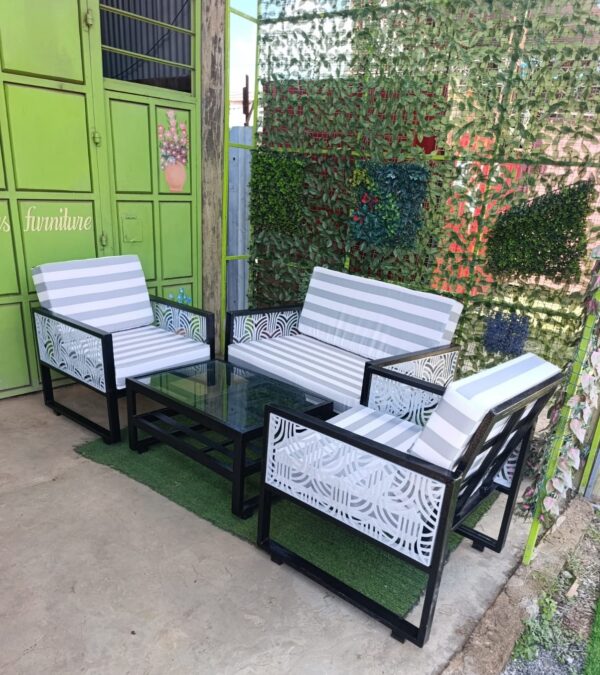 Lantana Powder Coated Metallic 4 Seater Lounge Set