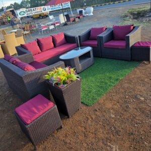 7 Seater Lounge Set with Coffee Table, Side Stools and Flowerpot